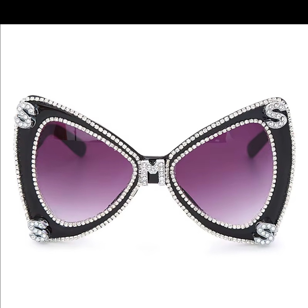 Elegant Black Rhinestone Sunglasses - Picture 2 of 6